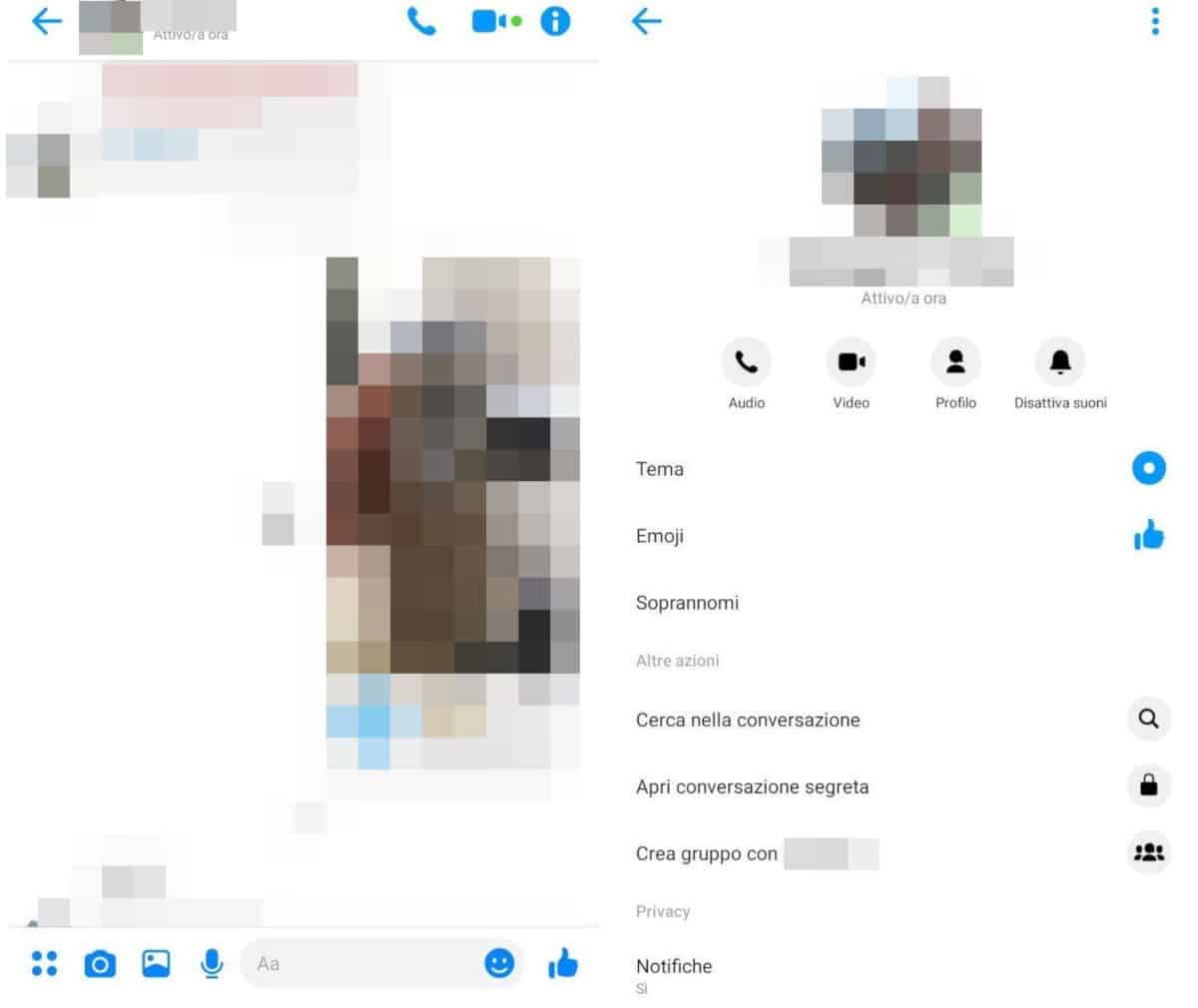 come vedere se una persona è online su Messenger scritta Attivo ora