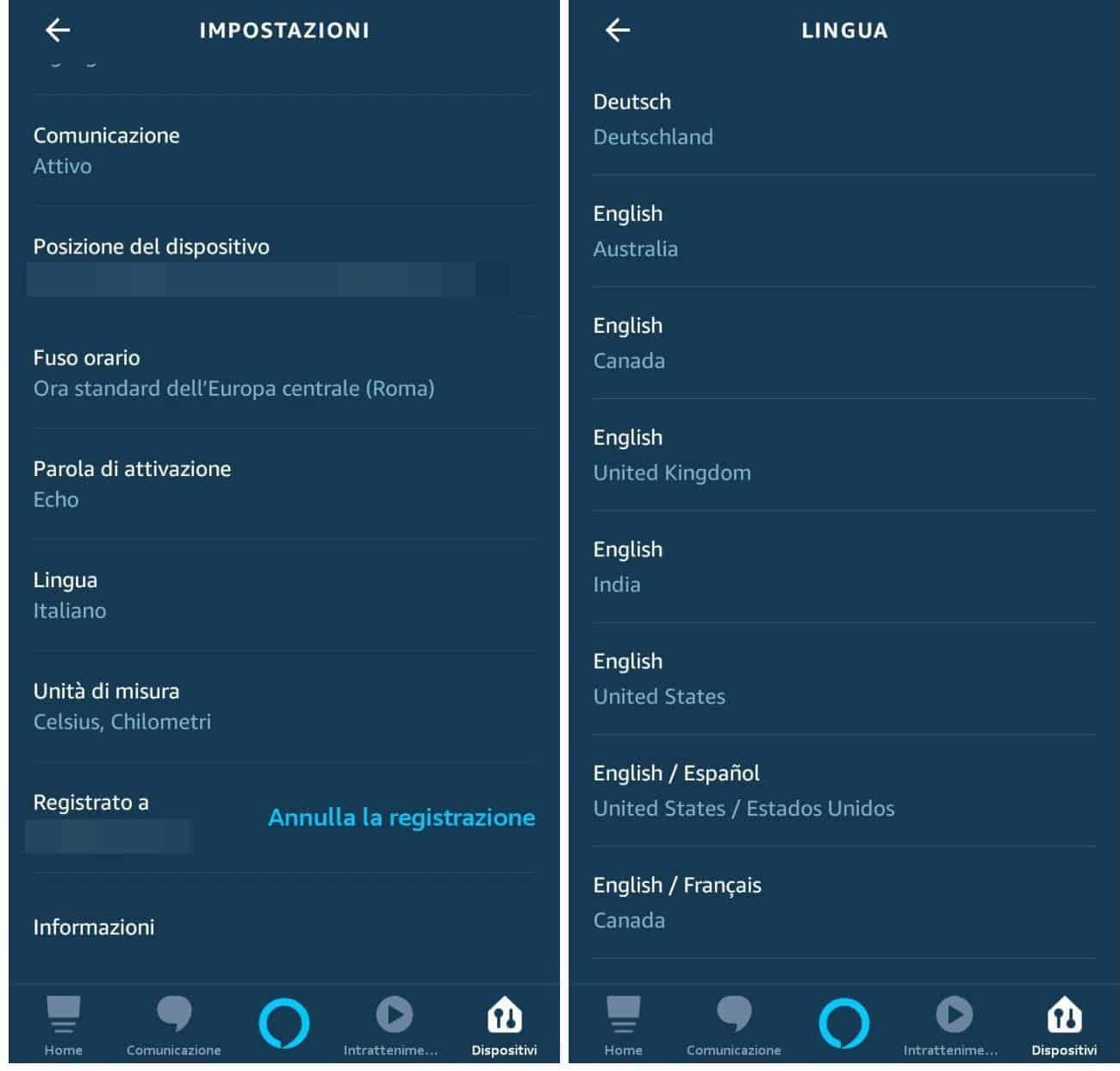 come cambiare lingua ad Alexa impostazioni Echo