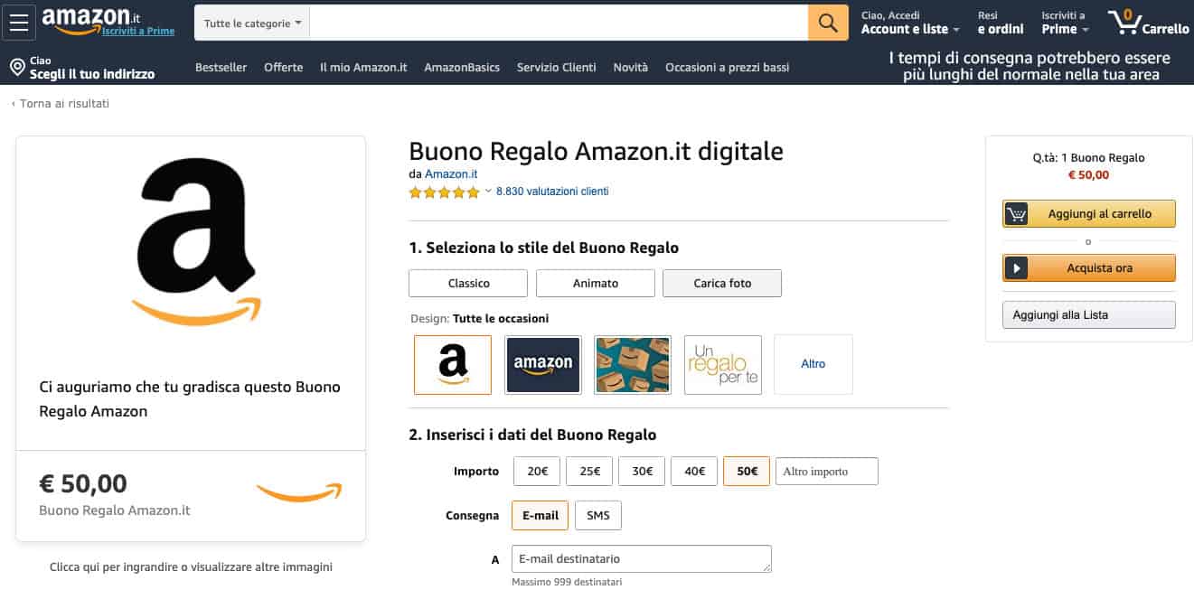 come fare la spesa su Amazon esempio buono digitale