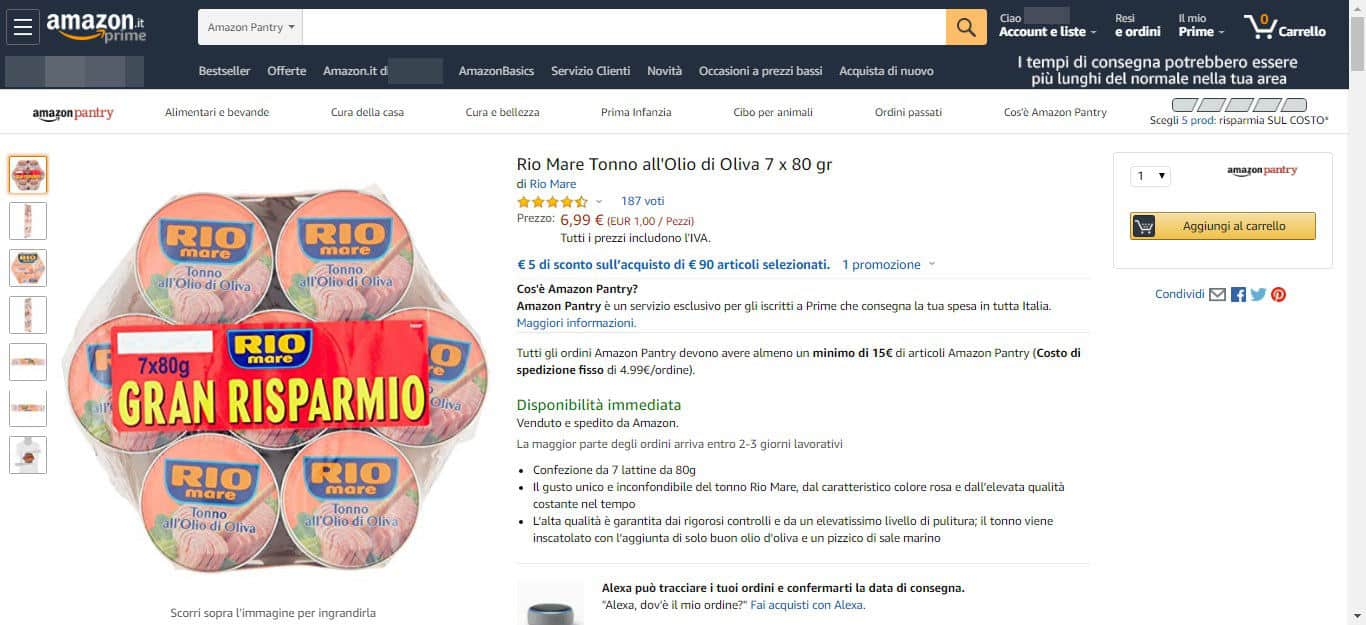 come fare la spesa su Amazon esempio scheda prodotto