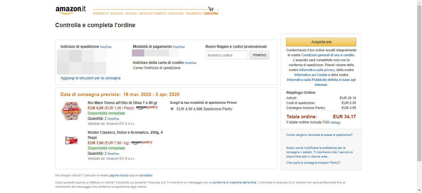 come fare la spesa su Amazon pagamento