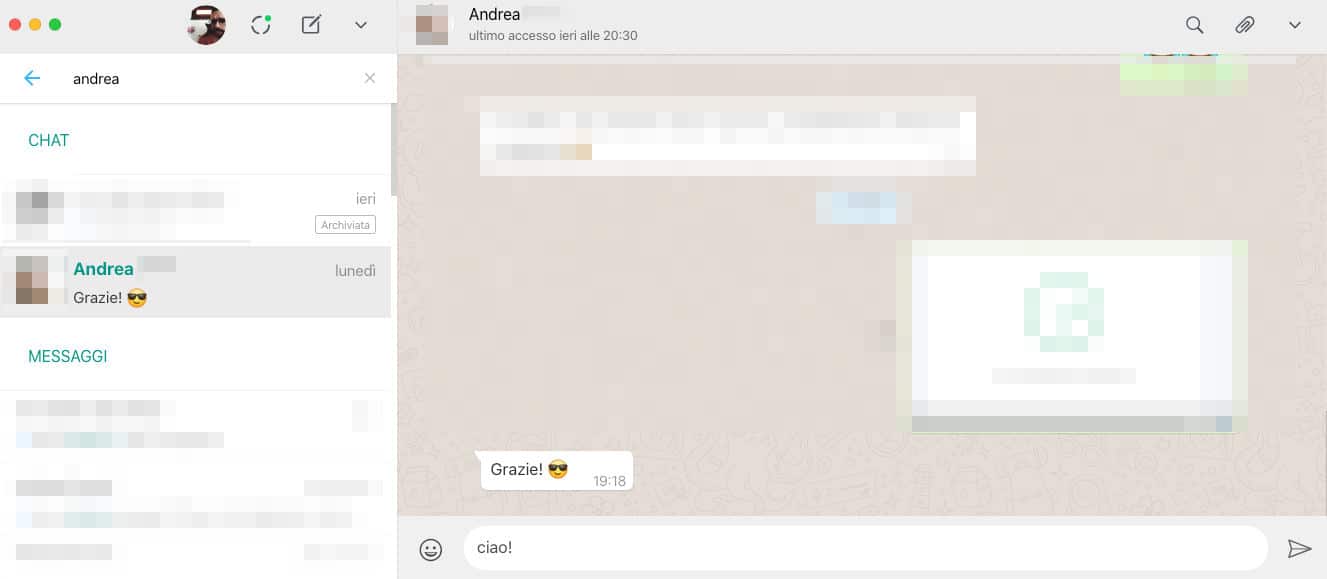 come usare WhatsApp Web e WhatsApp Desktop avvio di una chat