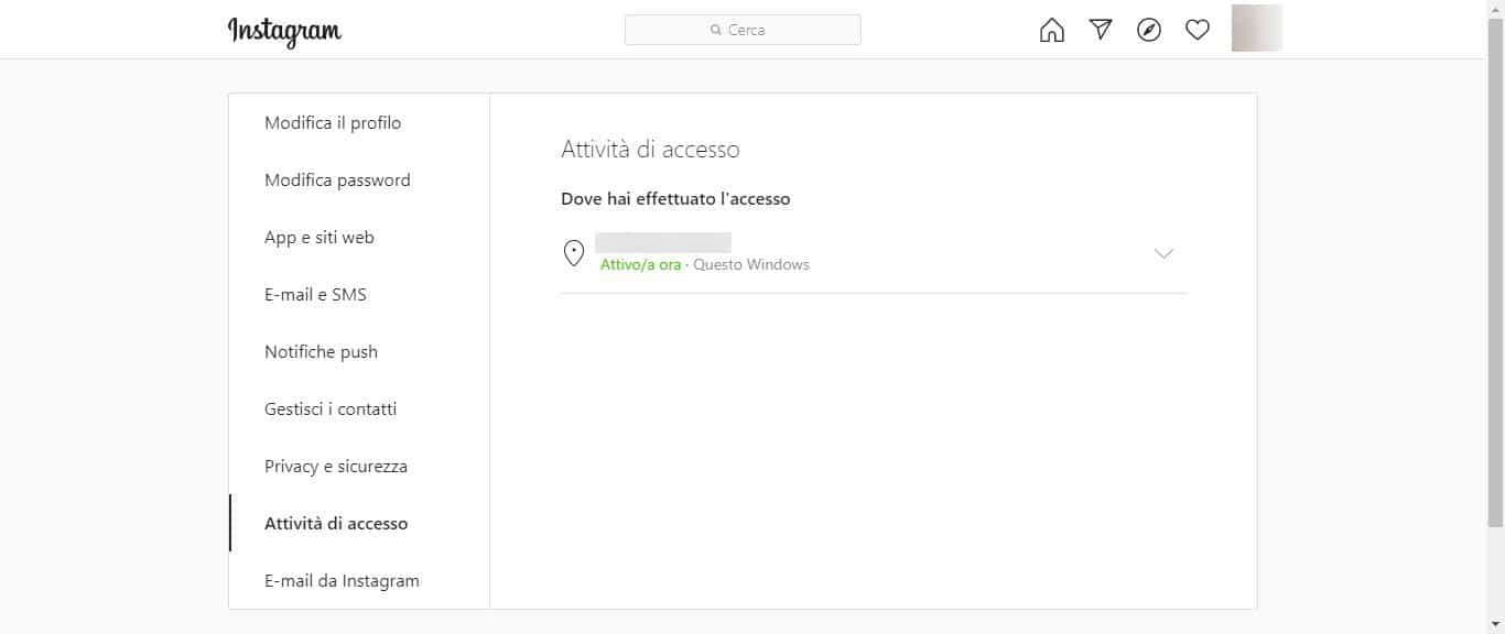 attività di accesso Instagram controllo PC