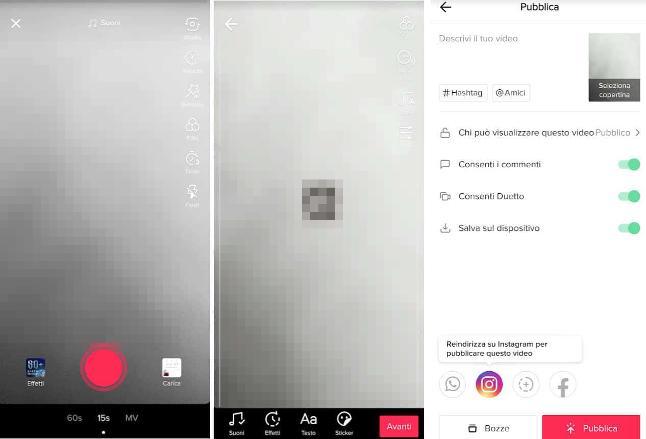 come mettere TikTok su Instagram condivisione diretta app iOS e Android