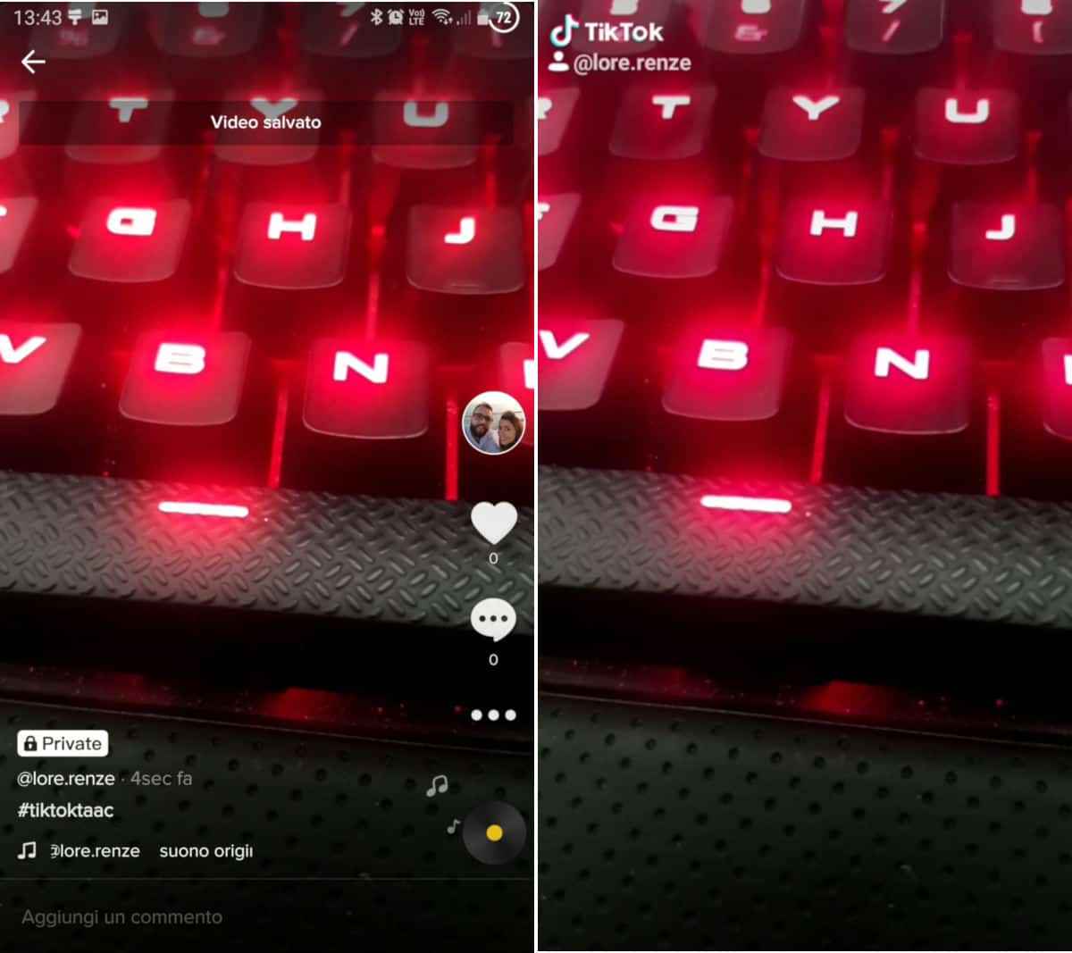 come mettere TikTok su Instagram esempio video salvato da TikTok