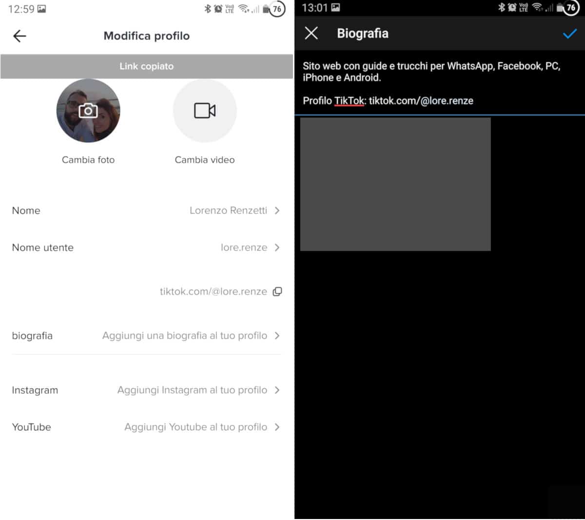 come mettere TikTok su Instagram link profilo nella Biografia