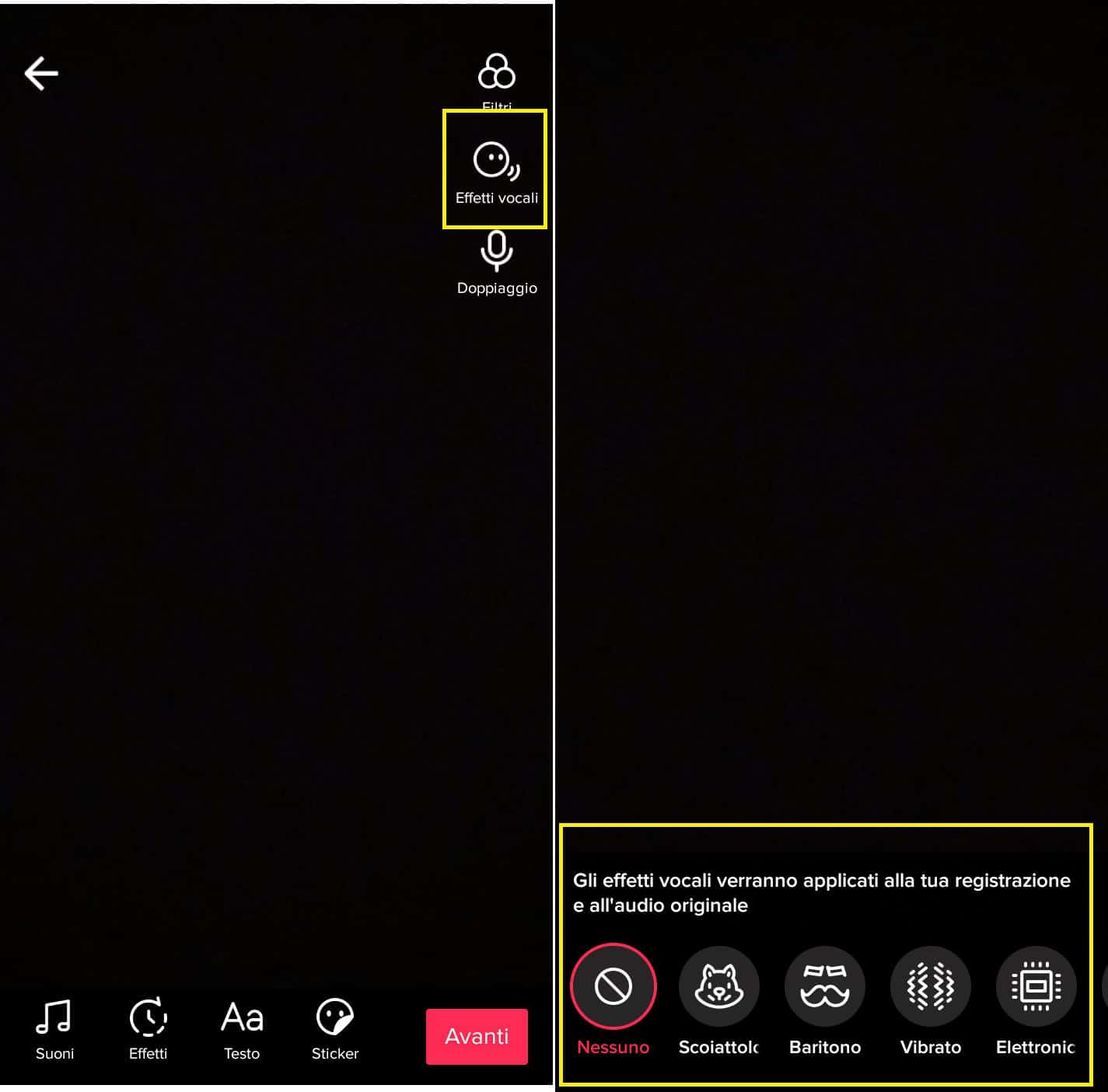 come mettere le voci nei video di TikTok effetti vocali