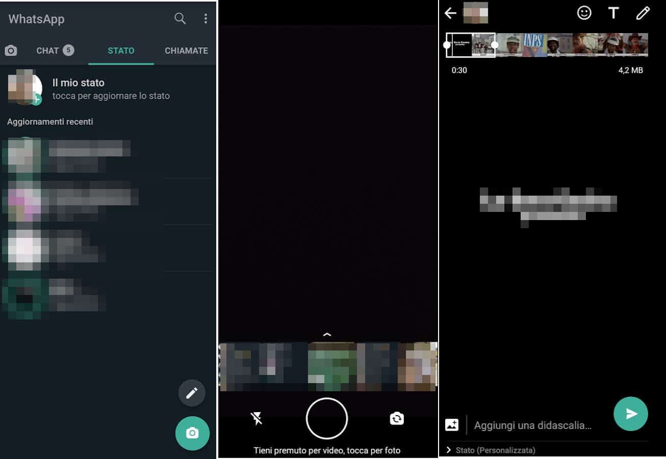 come mettere un video nello stato di WhatsApp Android