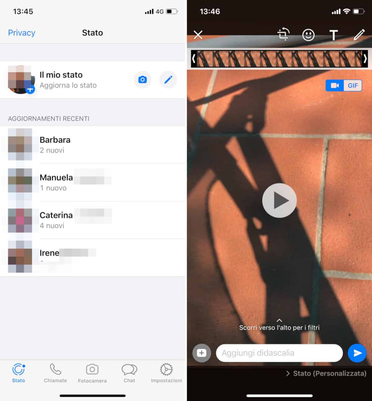 come mettere un video nello stato di WhatsApp iPhone
