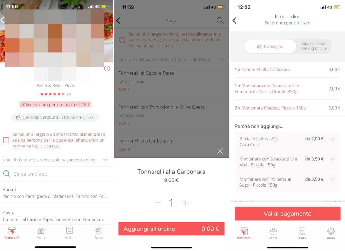 come ordinare cibo online esempio Just Eat