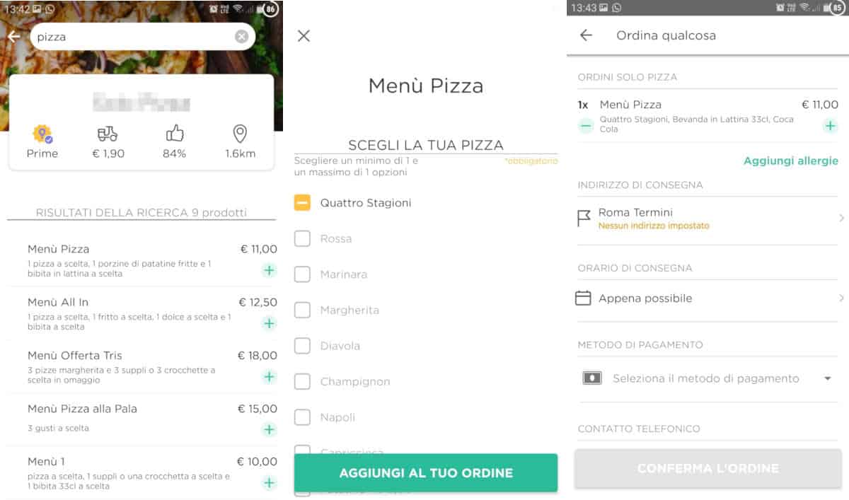 come ordinare cibo online ordine pizza Glovo