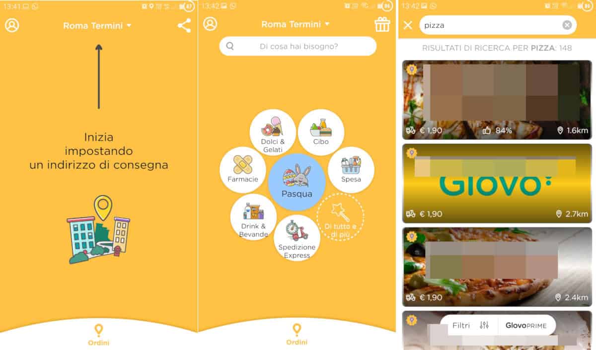 come ordinare cibo online ricerca pizzeria Glovo