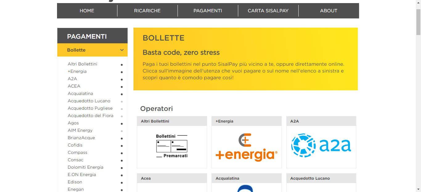 come pagare le bollette online SisalPay