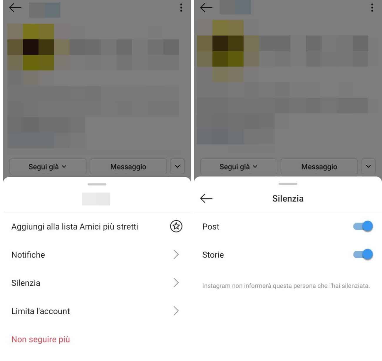 come togliere gli account silenziati su Instagram Android