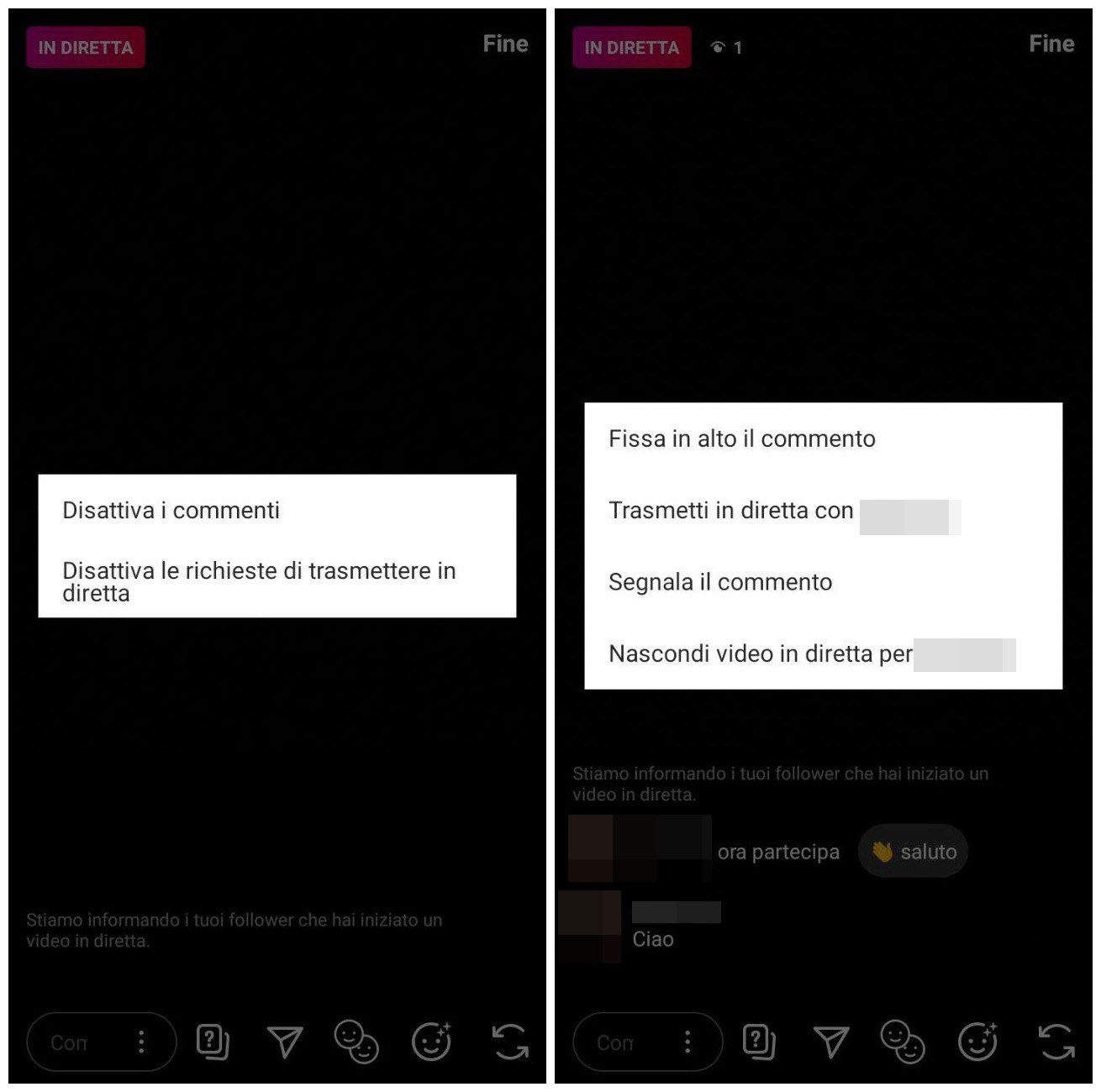 come togliere i commenti da una diretta Instagram dei follower
