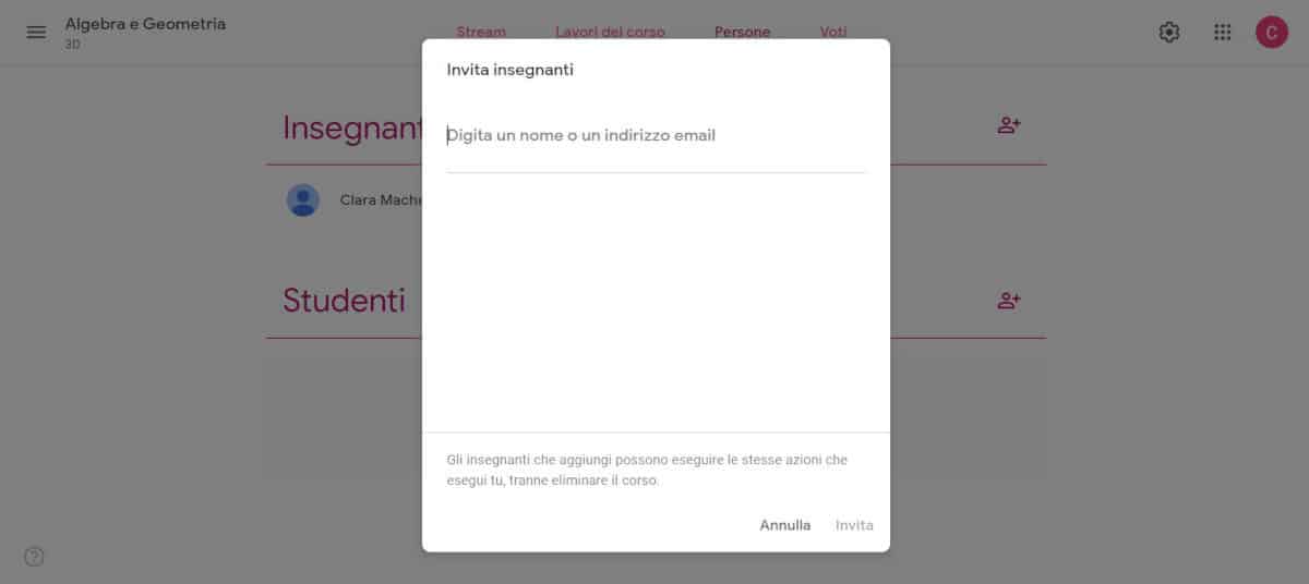 come usare Google Classroom aggiungere insegnanti e studenti email