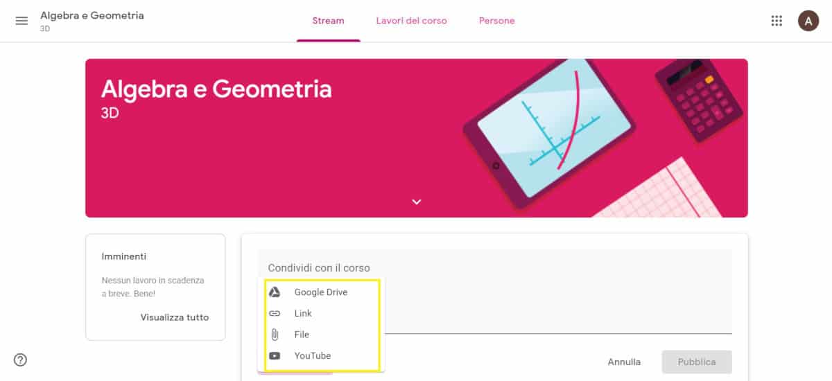 come usare Google Classroom condivisione del materiale