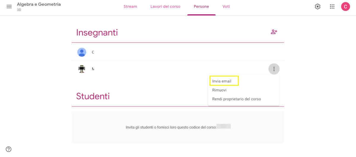 come usare Google Classroom contattare un altro docente