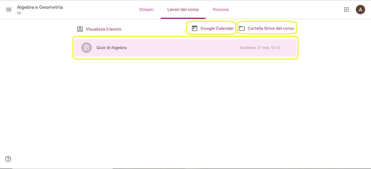 come usare Google Classroom opzioni per andamento dei compiti