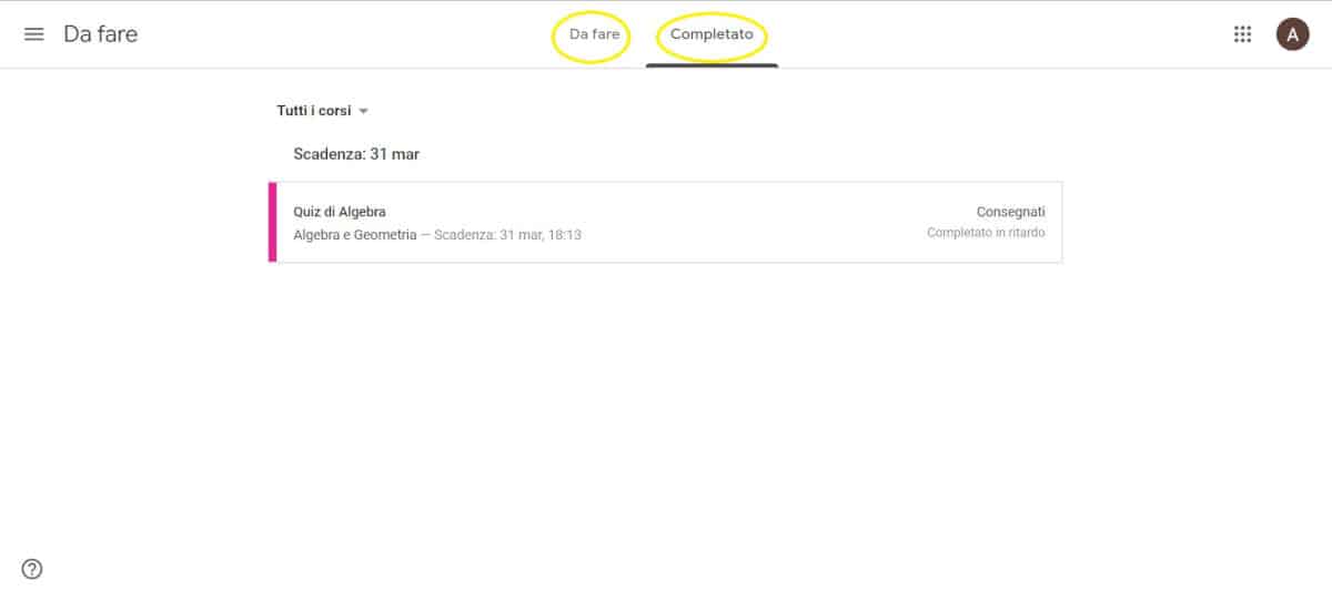 come usare Google Classroom sezione Da fare