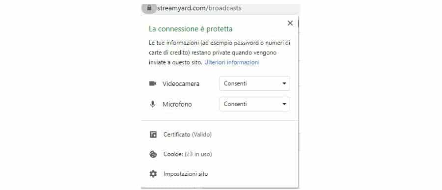 come usare StreamYard permessi Chrome