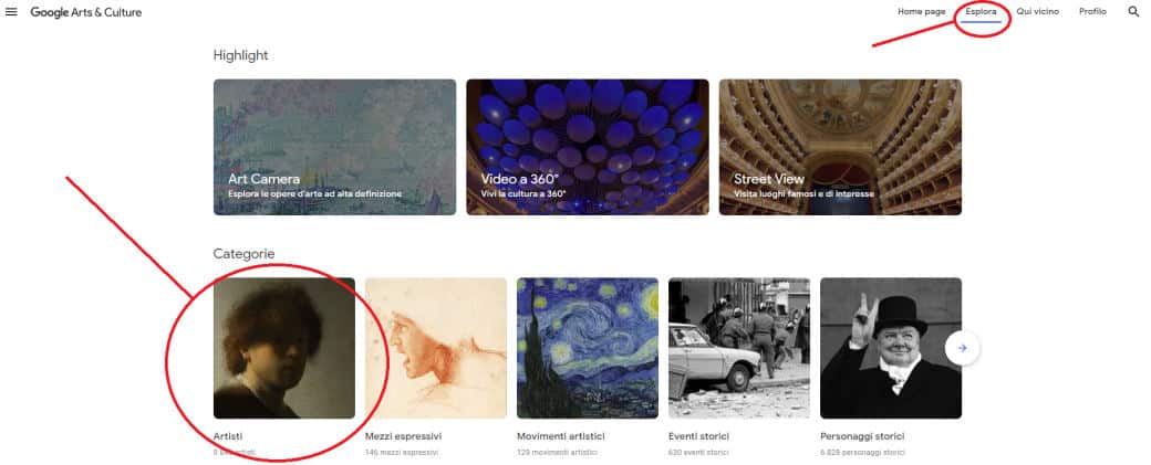 come visitare i musei online Google Arts e Culture artisti