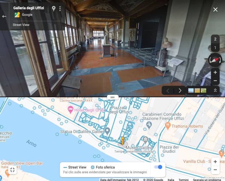 come visitare i musei online esempio Galleria Uffizi su Street View