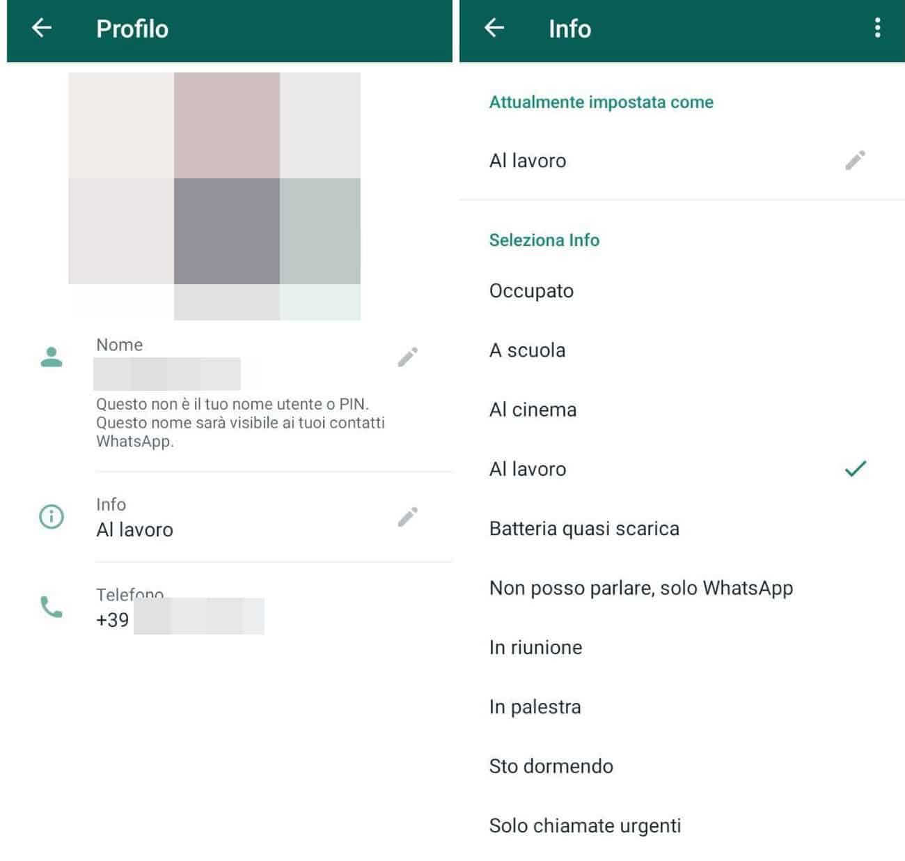 come cambiare lo stato su WhatsApp Info