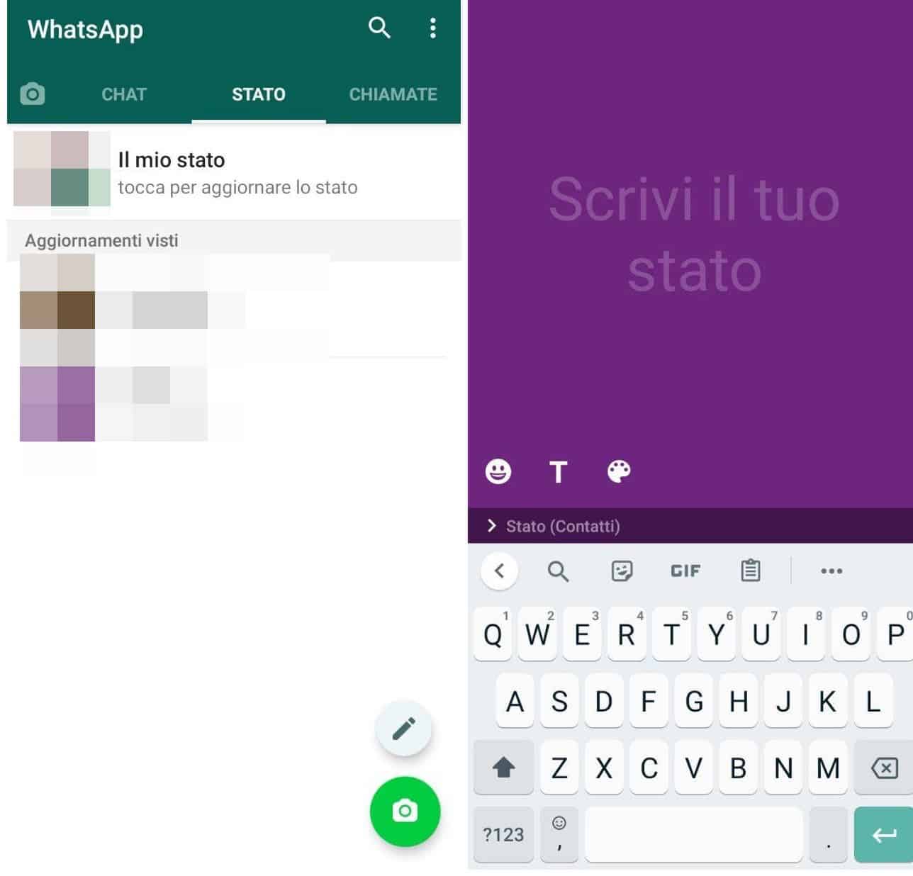 come cambiare lo stato su WhatsApp scritta