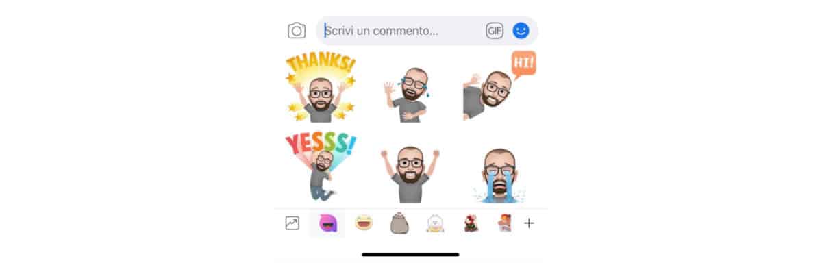 come creare un avatar su Facebook visualizzazione set di sticker