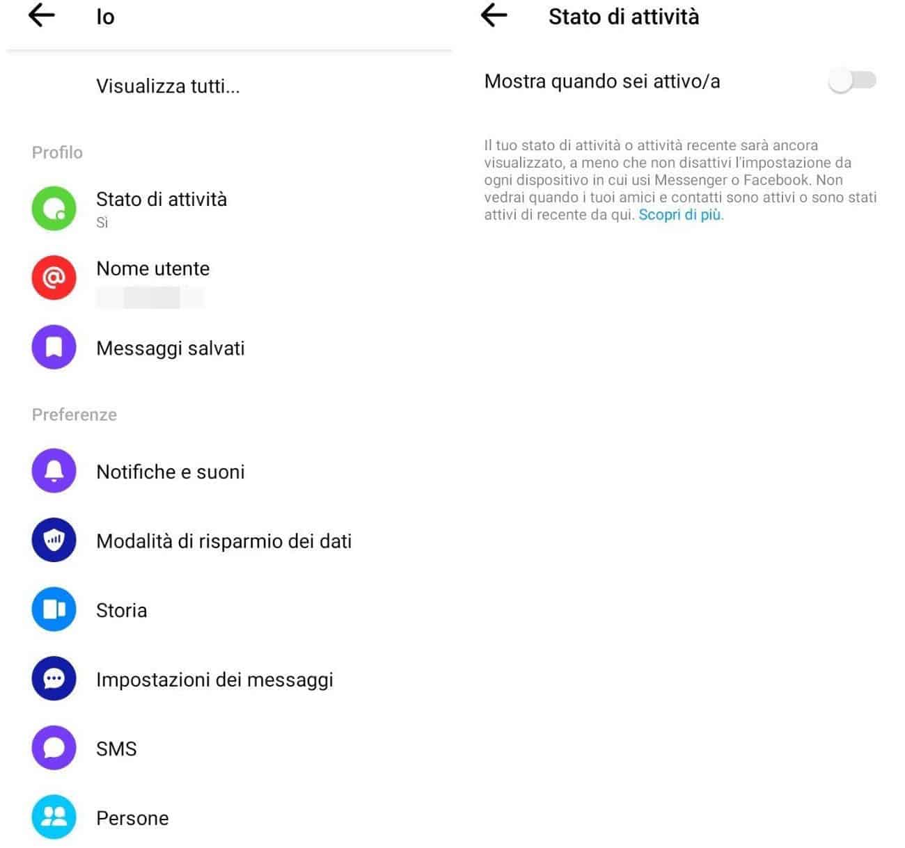 come disattivare Facebook Messenger Android