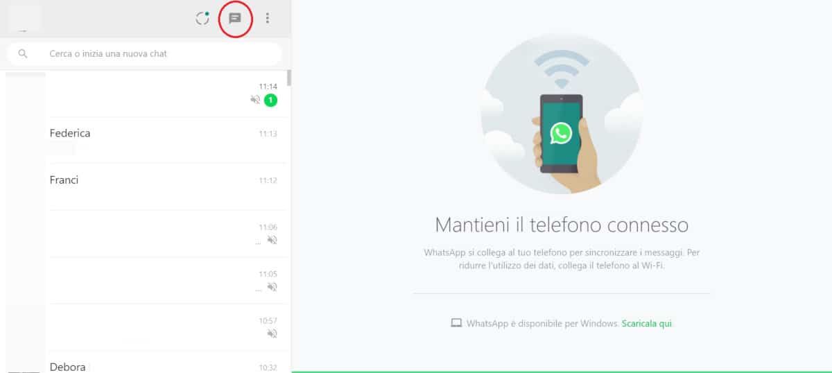 come iniziare una conversazione su WhatsApp Web