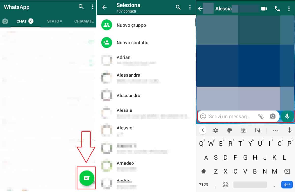 come iniziare una conversazione su WhatsApp app mobile