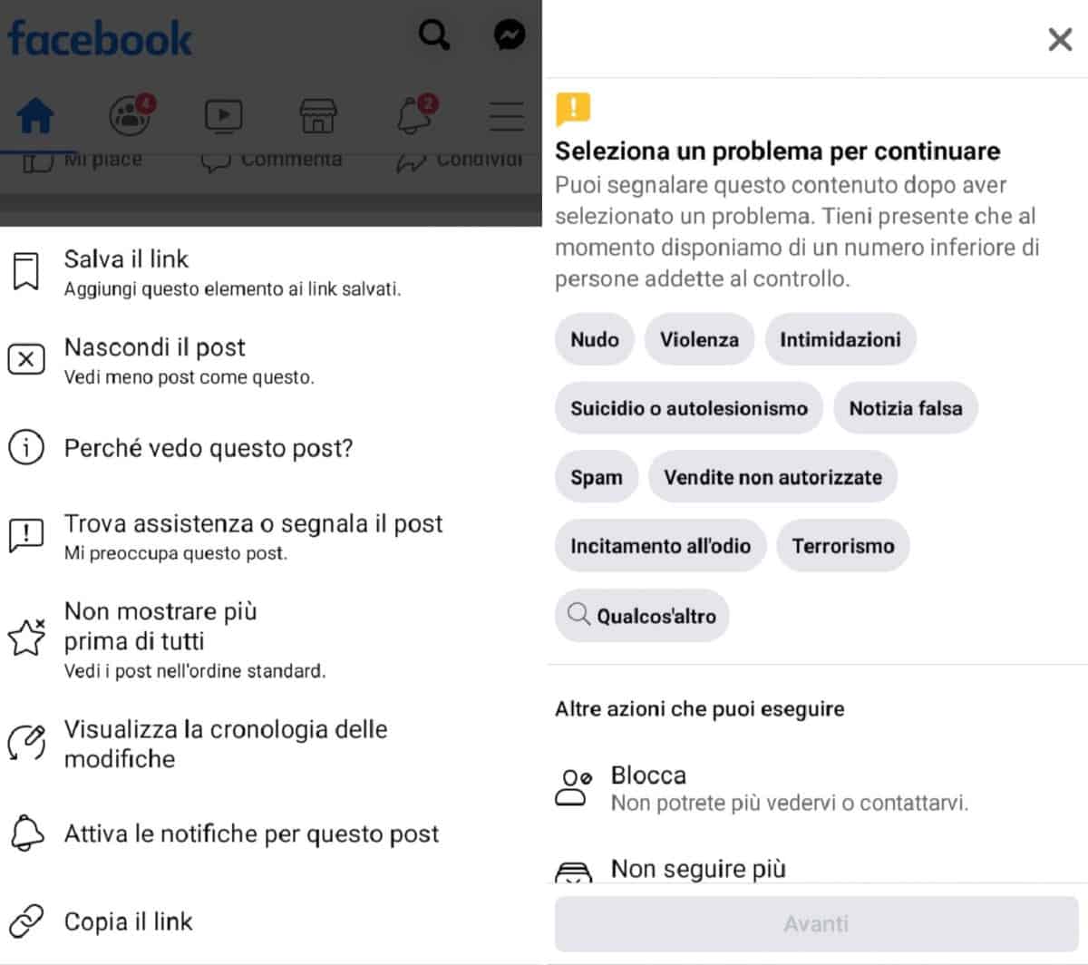 come riconoscere una fake news esempio segnalazione post Facebook