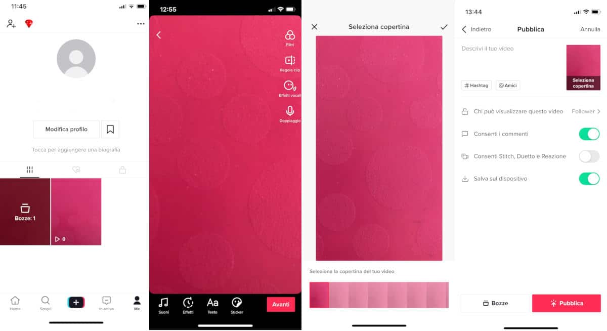 come salvare e recuperare le bozze su TikTok modifica