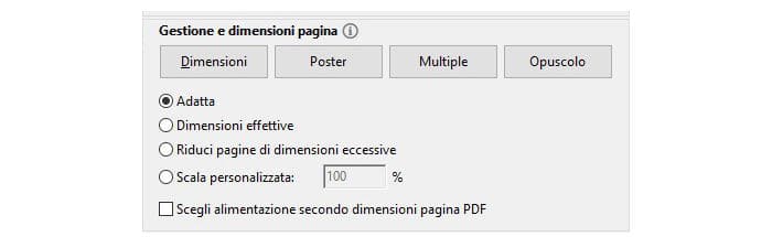 come stampare un file PDF dimensioni pagina Acrobat Reader