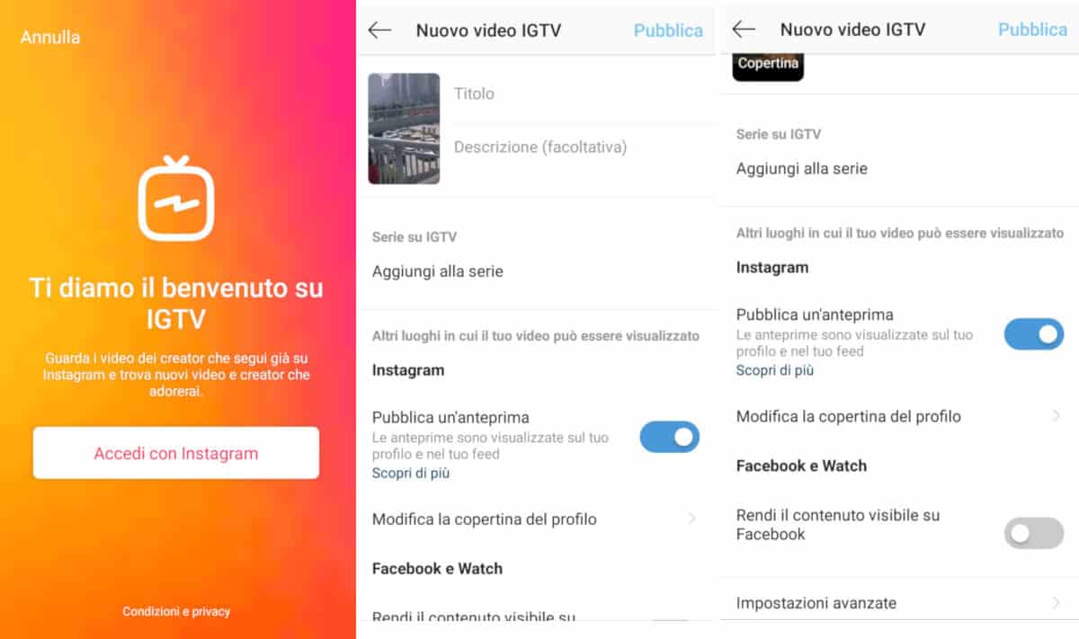 fare post lunghi su Instagram caricamento da app IGTV