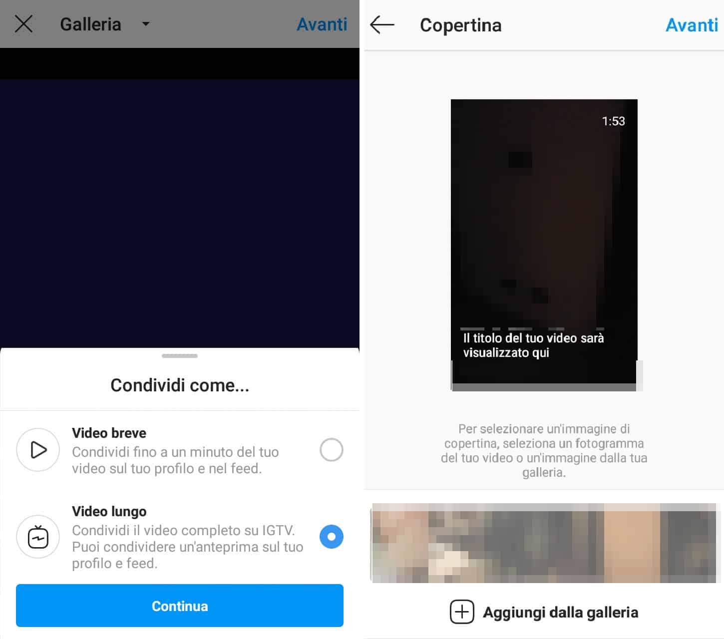 fare post lunghi su Instagram caricamento da app Instagram