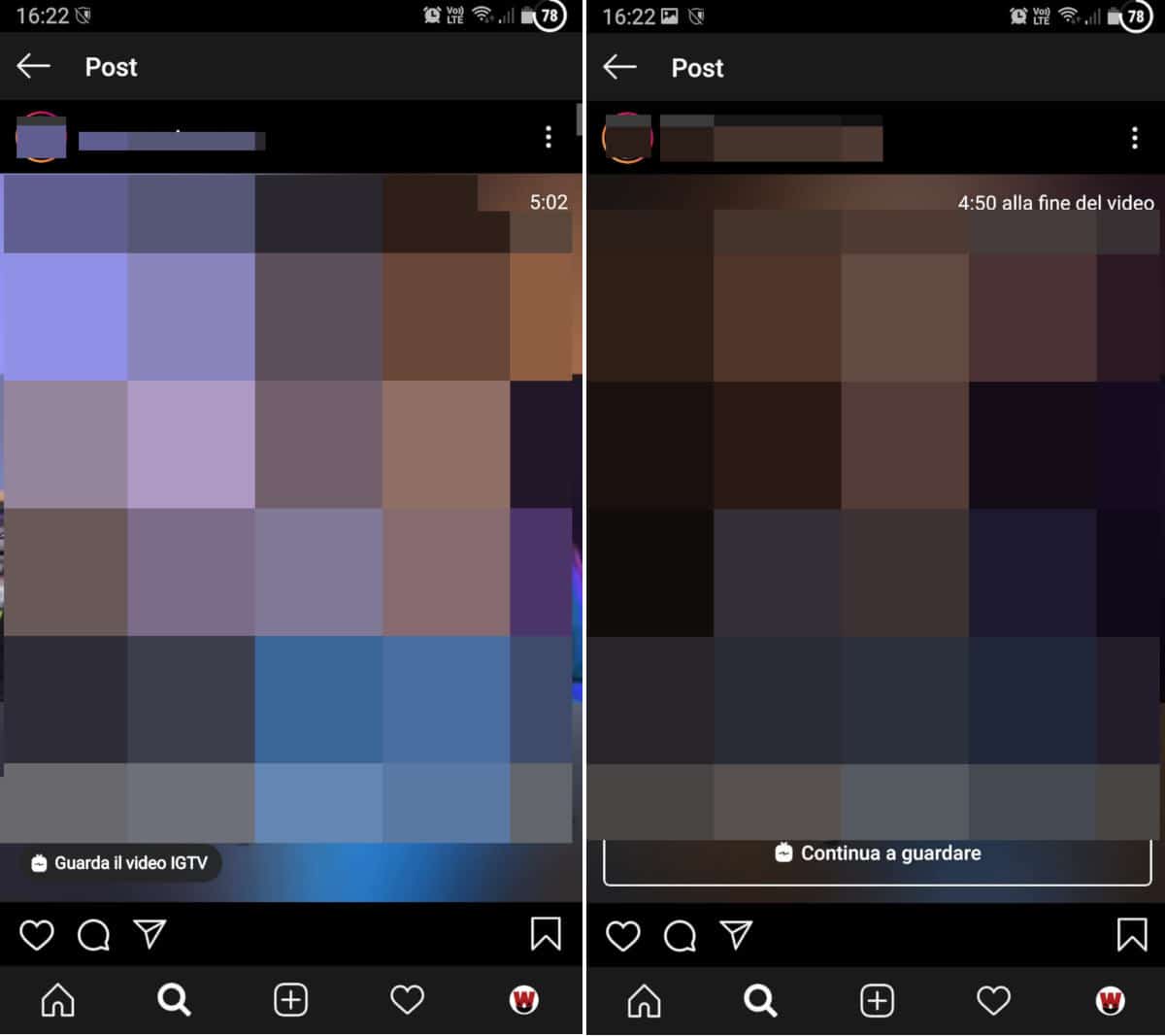 fare post lunghi su Instagram opzione Continua a guardare