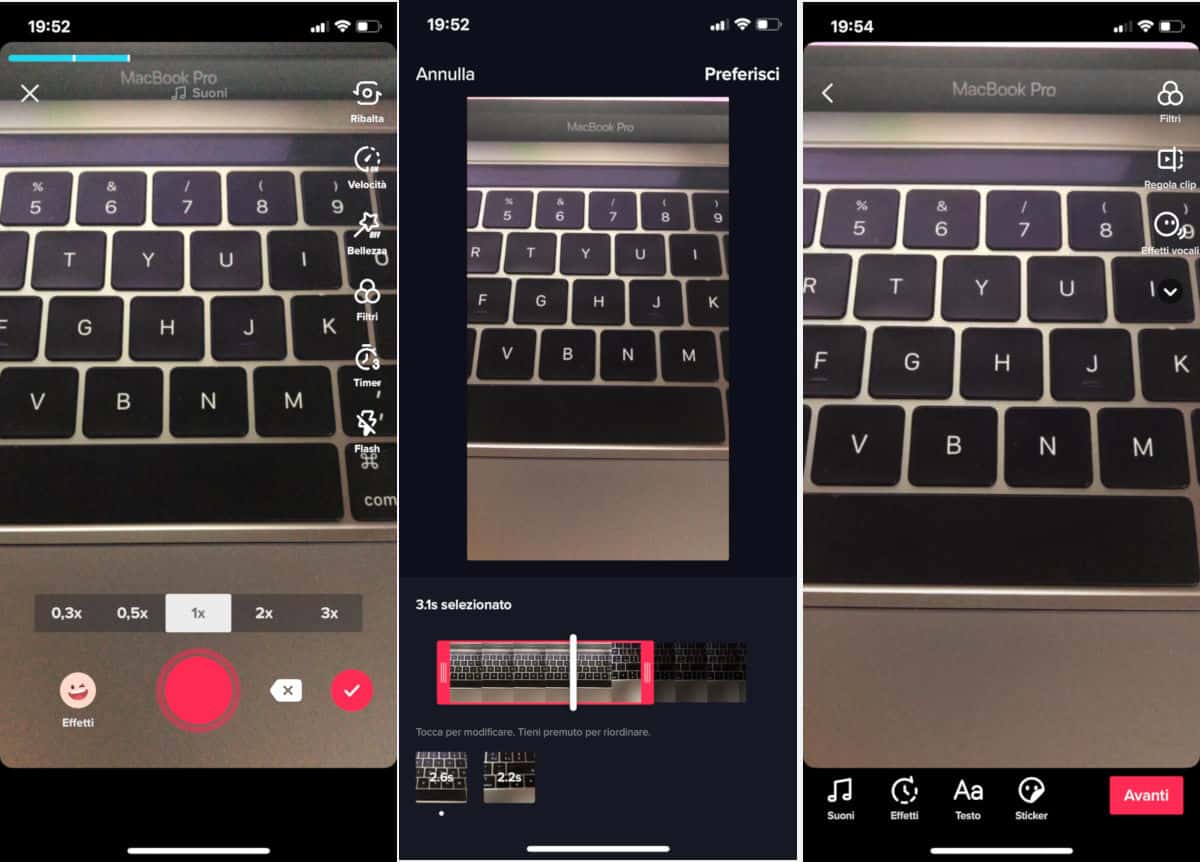 modificare i video su TikTok registrazione e ritaglio