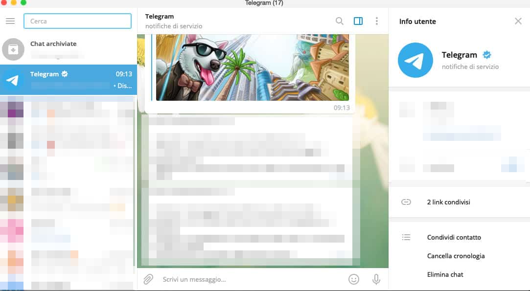 cercare su Telegram Desktop