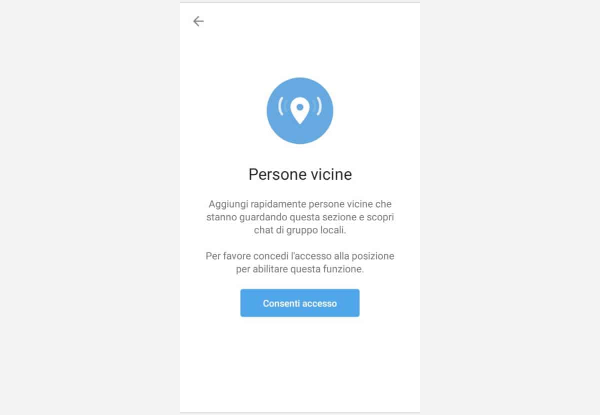 cercare su Telegram opzione Trova persone vicine