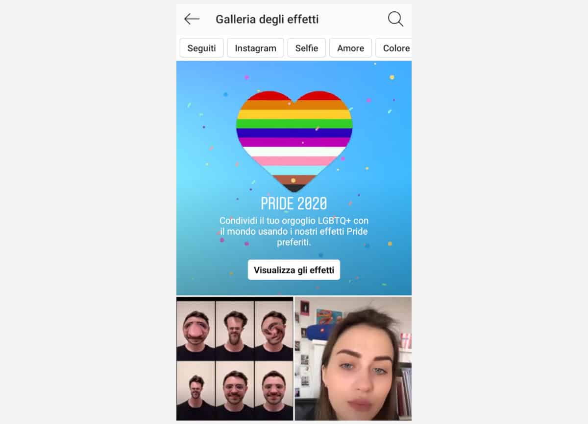 idee storie Instagram galleria filtri AR