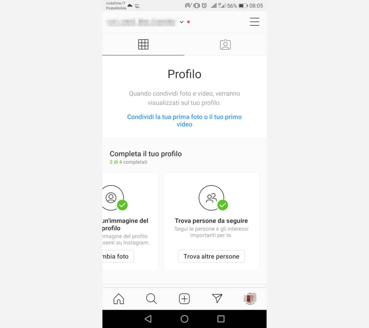 suggeriti Instagram opzione Trova persone da seguire