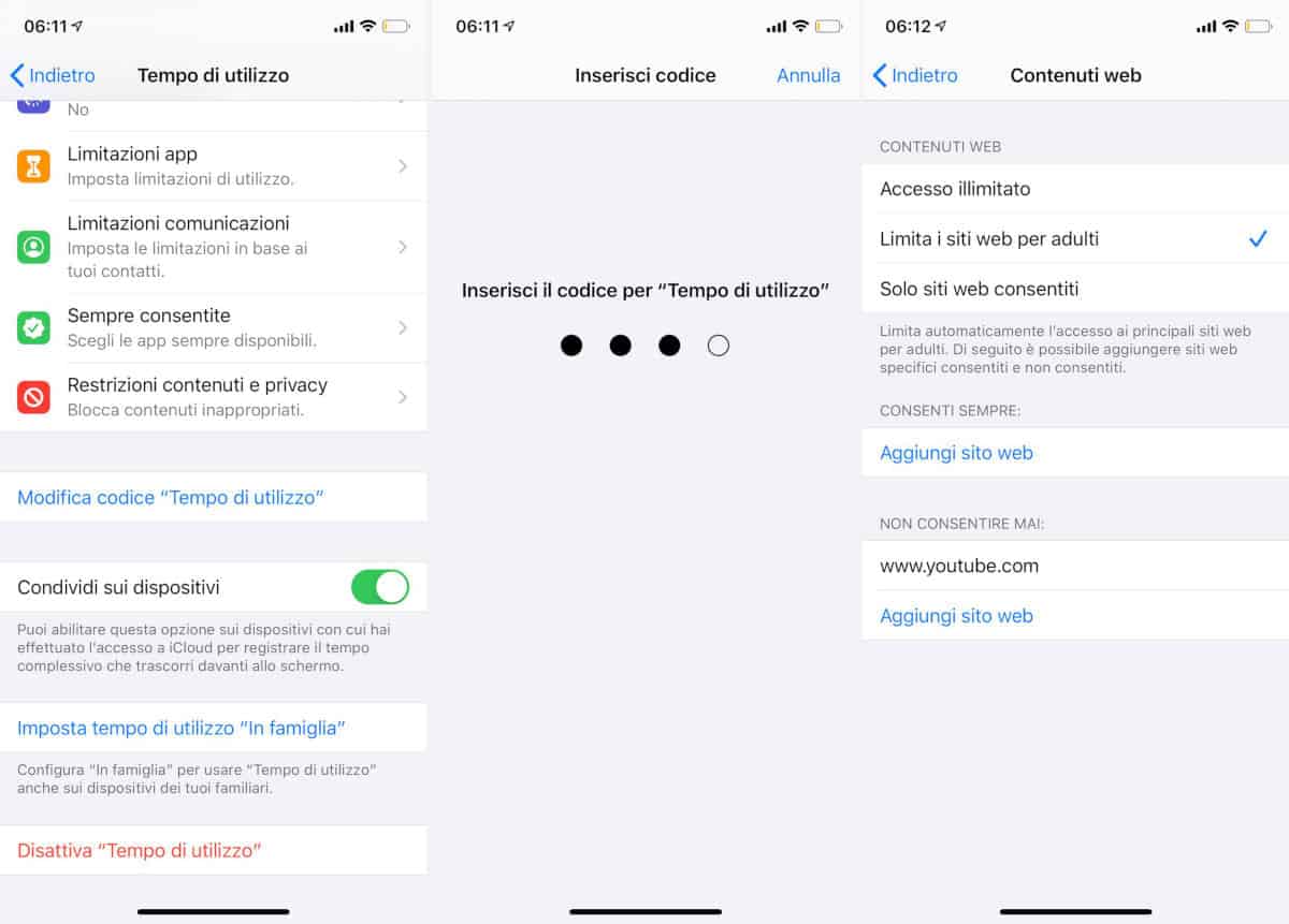 bloccare YouTube ai bambini Tempo di utilizzo iOS