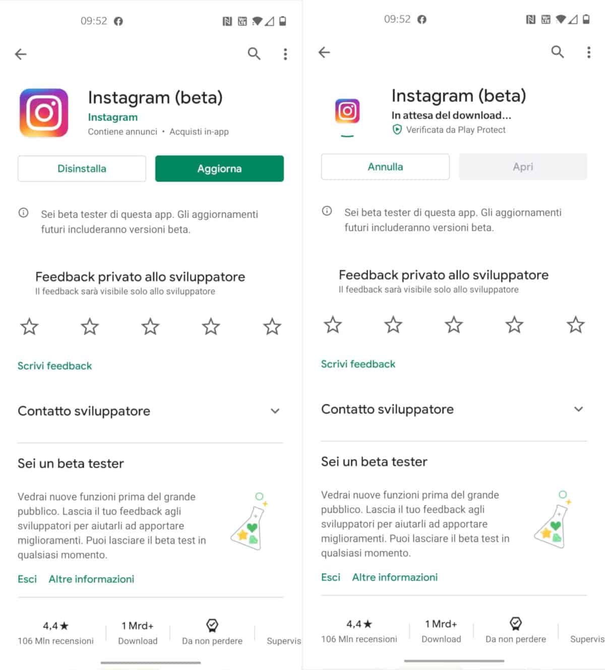 aggiornamento Instagram manuale Android Google Play