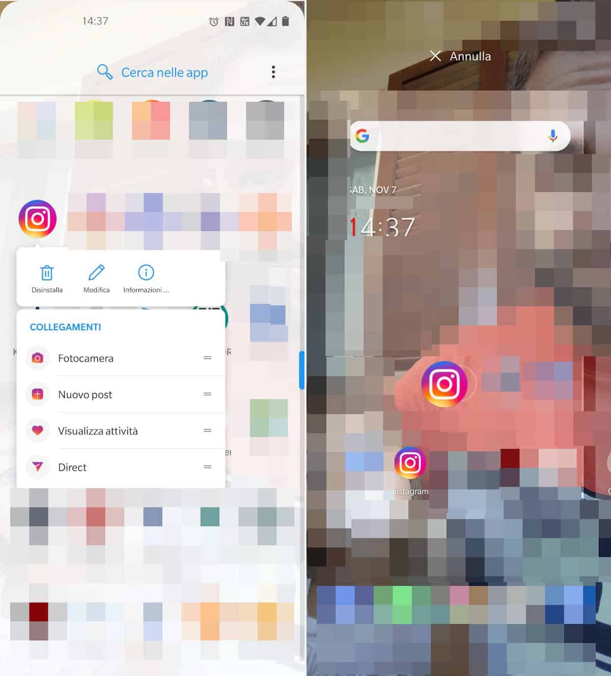 icona di Instagram riposizionamento app drawer