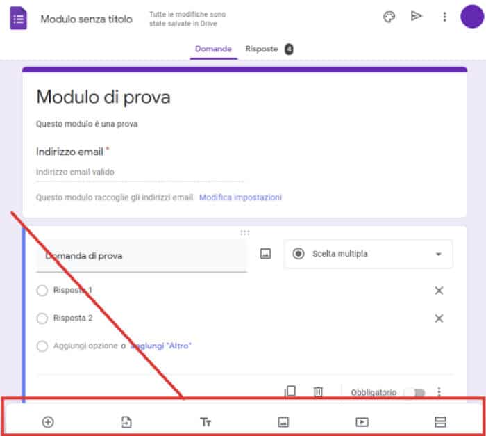 creazione modulo Google opzioni domanda