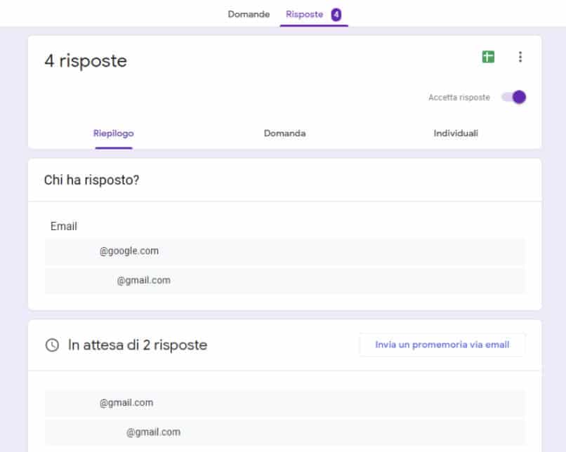 visualizzazione risposte Google Moduli