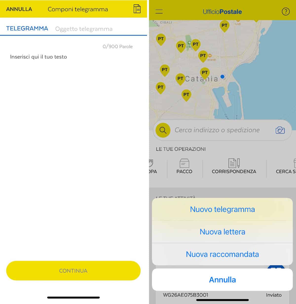 invio telegramma con app Ufficio Postale